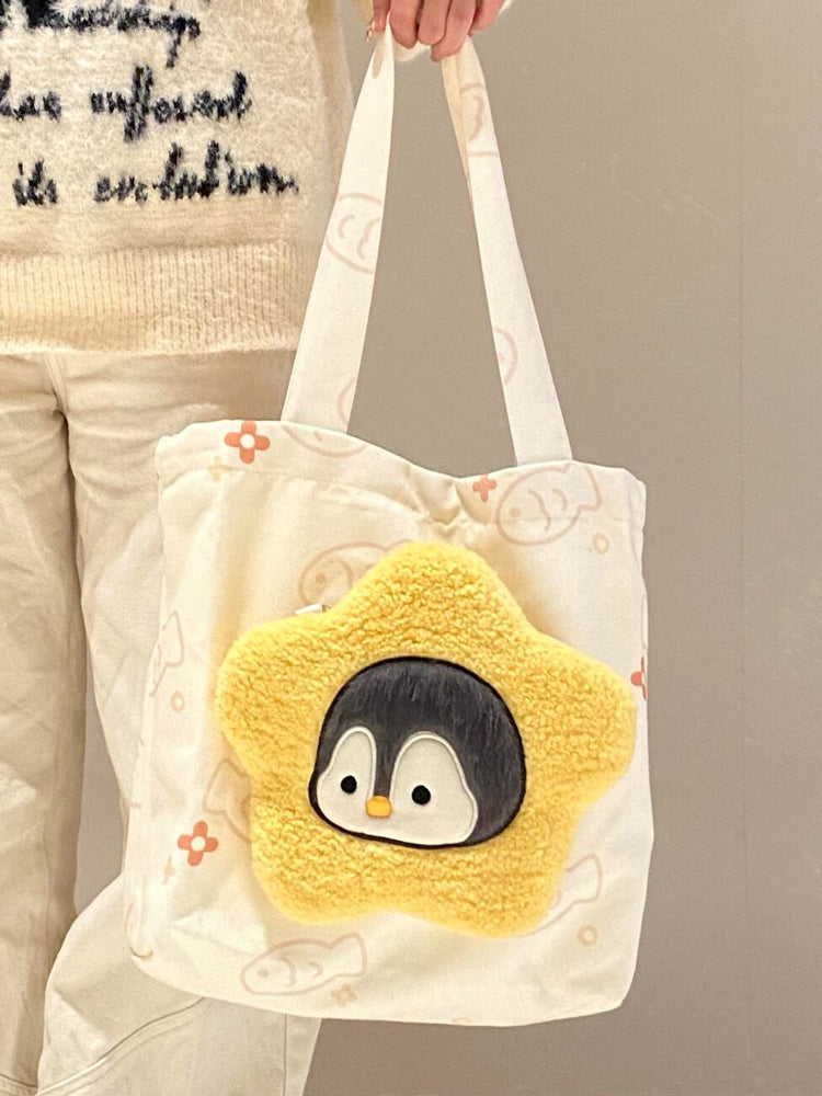 ペンギンぬいぐるみ×キャンバストートセット|授業もお出かけもOK