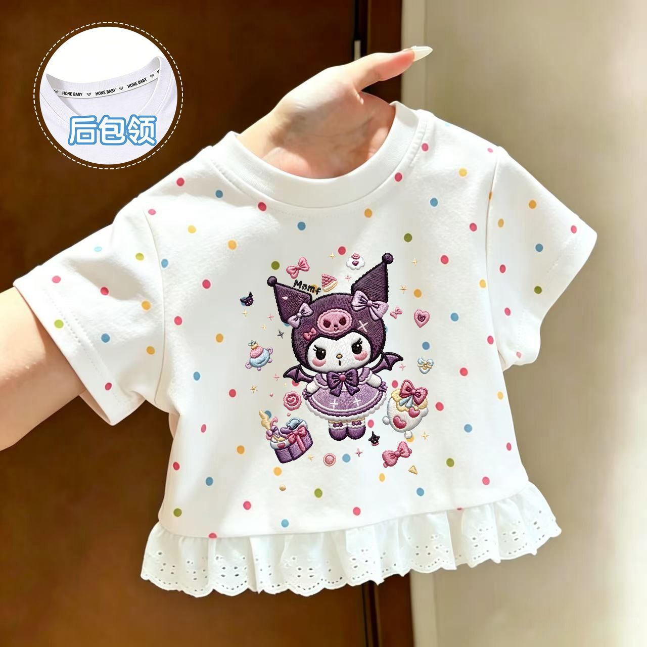大人可愛いクロミプリントフリルTシャツ