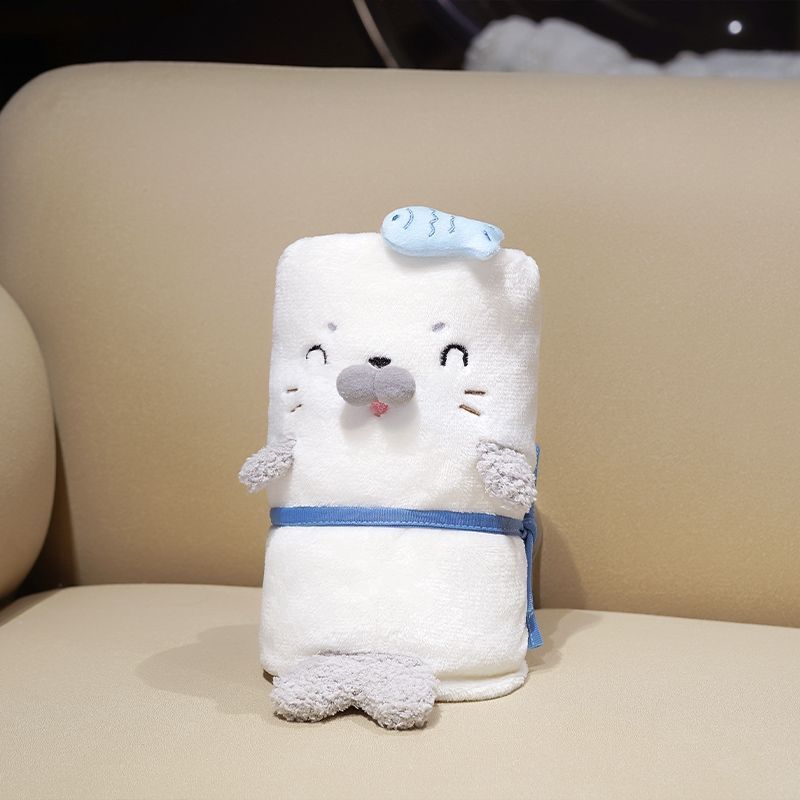 ふわふわアザラシフランネルブランケットかわいい冬用ひざ掛けオフィス昼寝にも