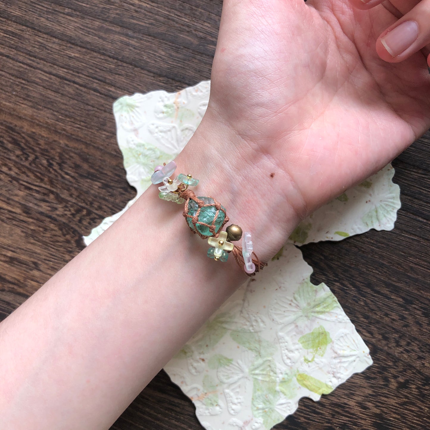 Sea Blue and Forest Purple Macrame Natural Stone Bracelet | Aquamarine x Amethyst