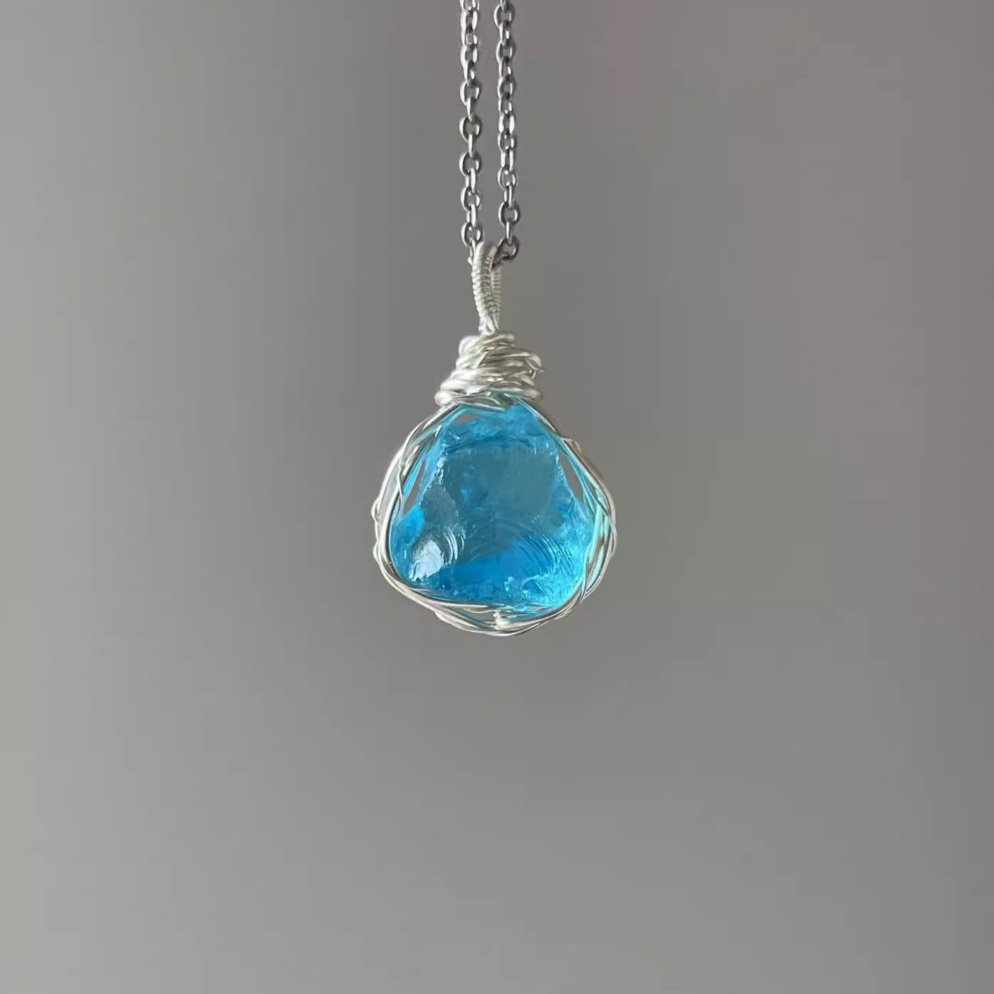 森系ガラス原石ネックレス|手作り鎖骨チェーン 学生に人気