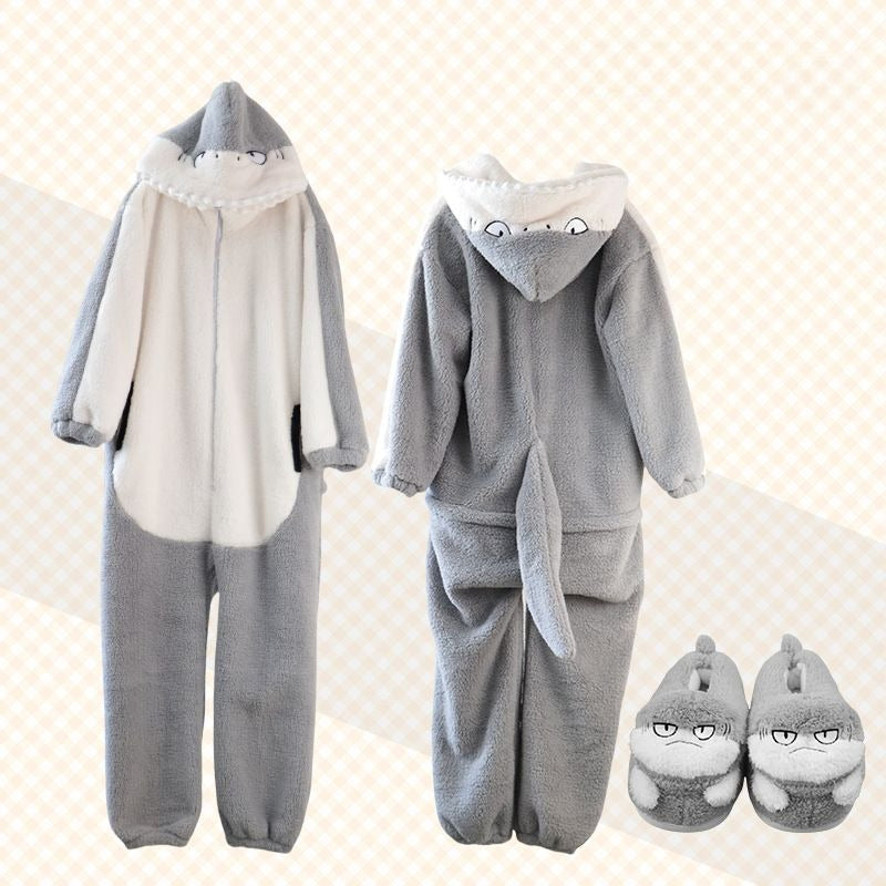 Funny shark and cat transformation pajamas / warm matching loungewear