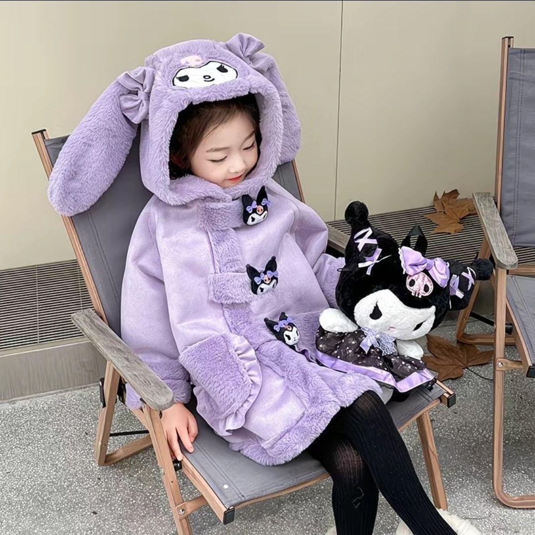 库洛米女童加绒外套儿童毛毛衣秋冬季新款洋气宽松潮爆款女童外套