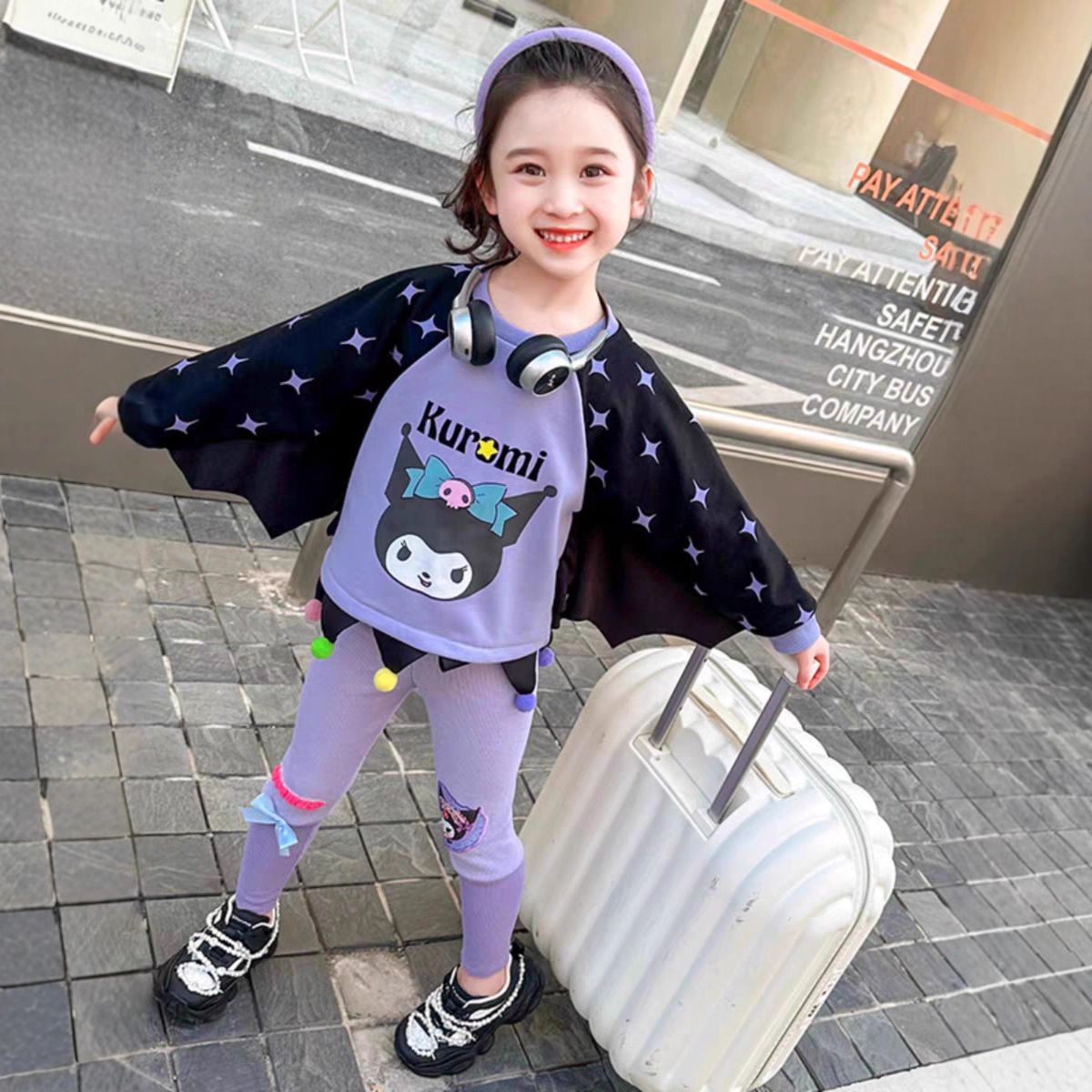 女童库洛米套装小女孩网红儿童洋气春秋长袖蝙蝠袖两件套cosplay