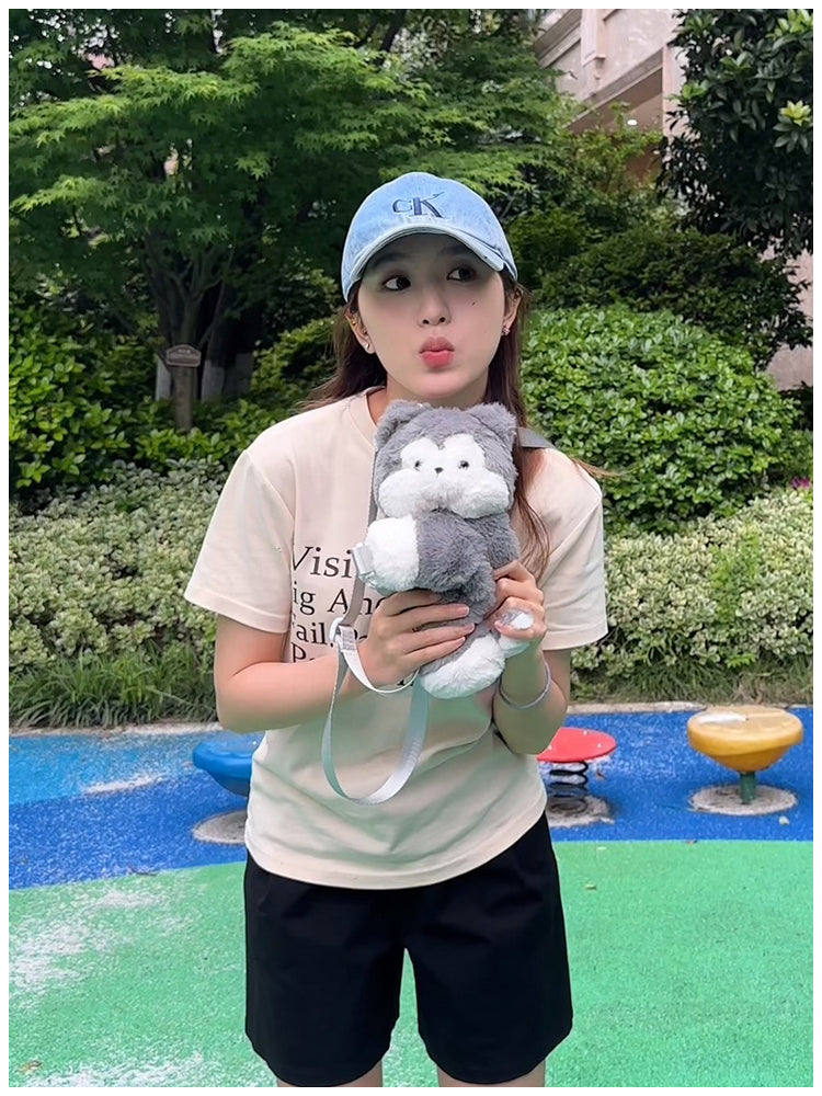 ぺたんこハスキーぬいぐるみバッグ|ふわもこ斜めがけ・リュック2way