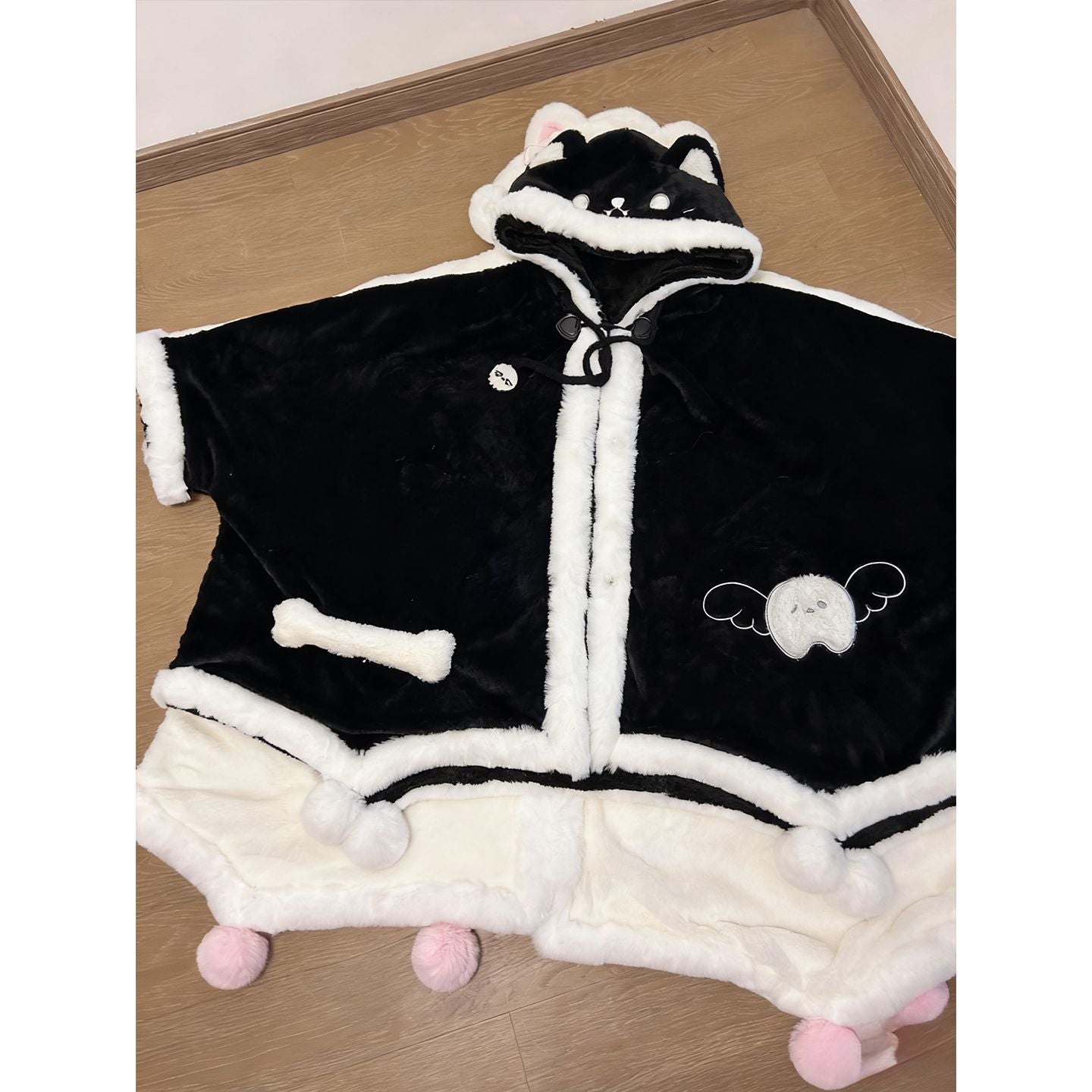 ゴースト黒猫マントローブ秋冬極暖モコモコサンゴフリース自分用ギフト推奨