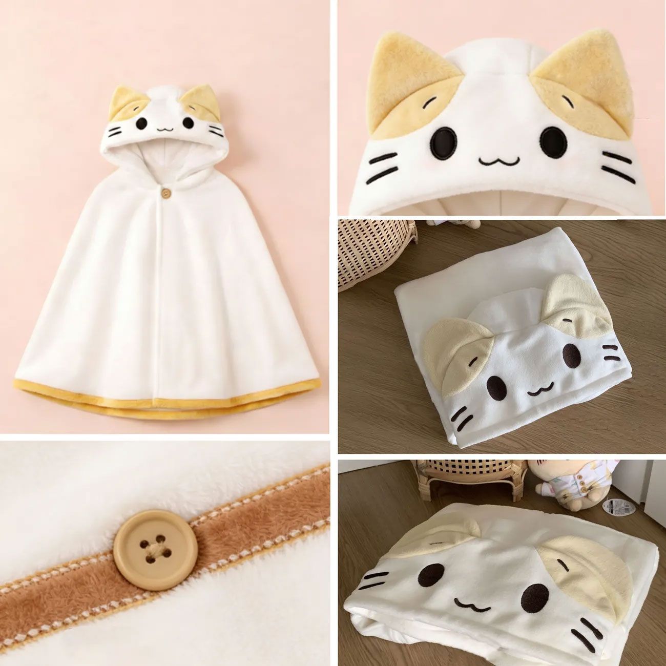 ふわもこ子猫フランネル着る毛布フード付厚手ポンチョルームウェア ふわもこ子猫フランネル着る毛布フード付厚手ポンチョルームウェア