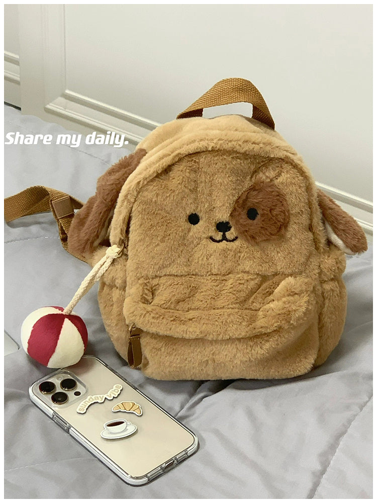 ふわもこ子犬リュック|ぬいぐるみ風ミニバックパック 学生・ガーリーコーデに