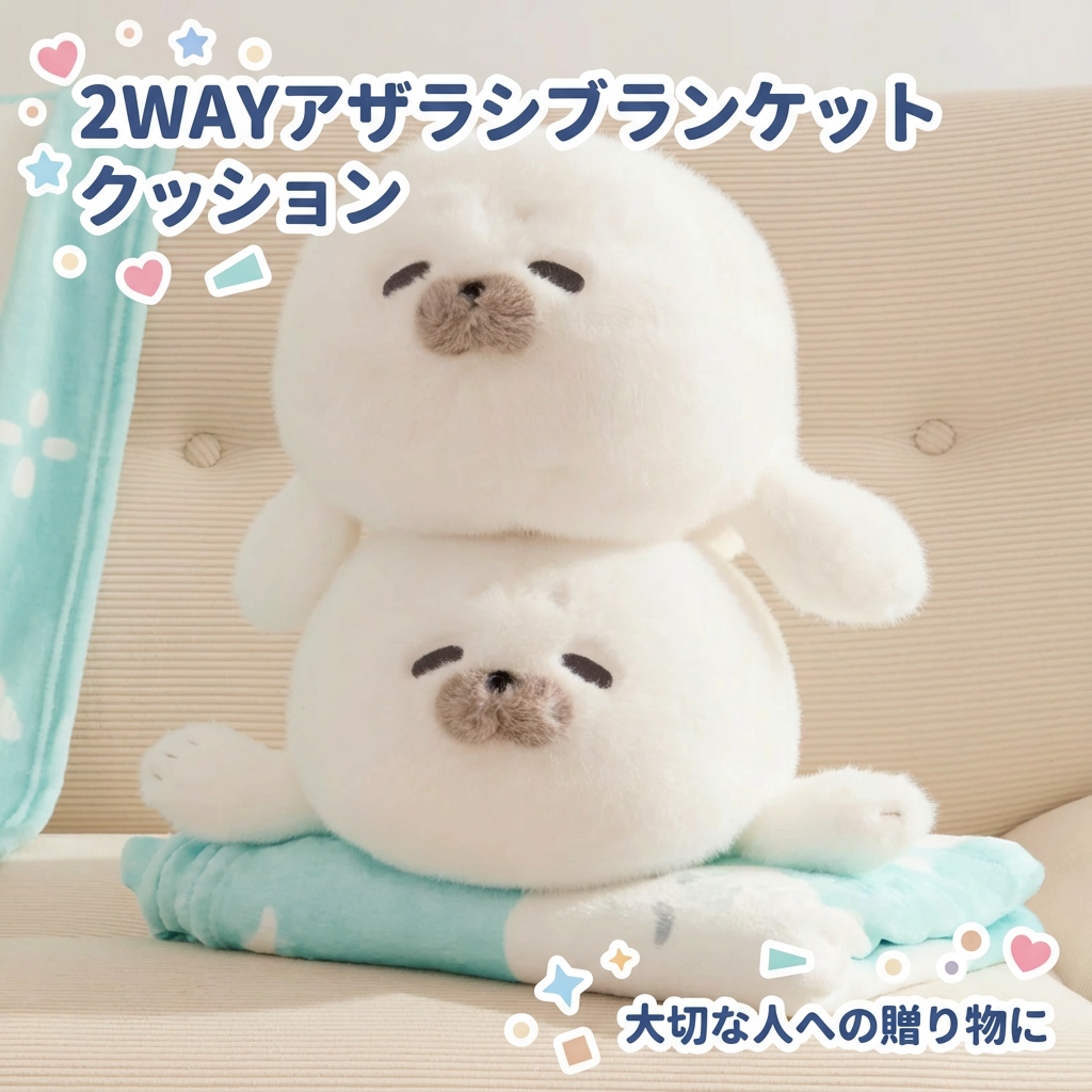 オフィスでの午睡に！アザラシの抱き枕＆ブランケット2in1セット｜冷え