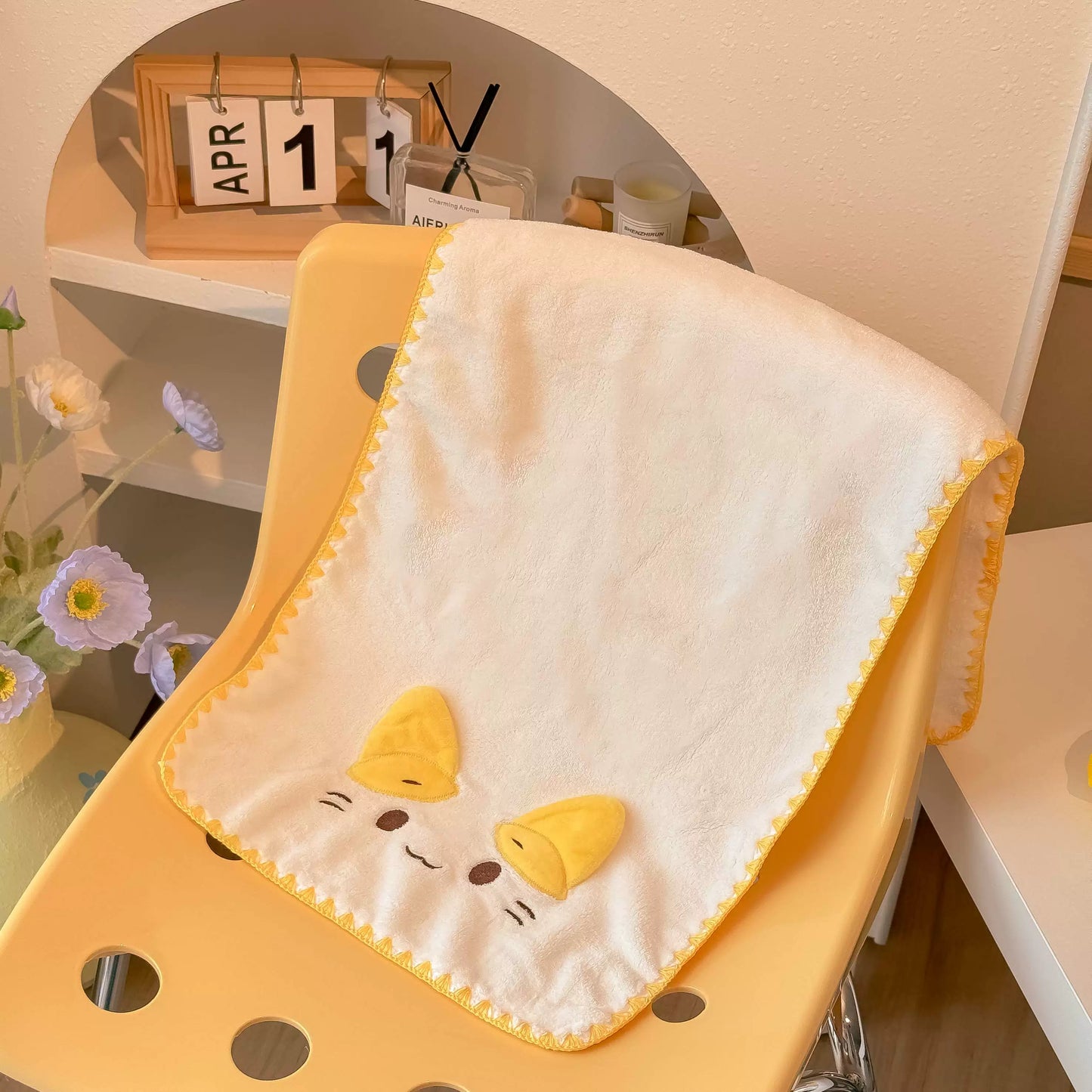 厚手吸水速乾ネコ耳フード付きバスタオル巻きタオルとフェイスタオル3点セット