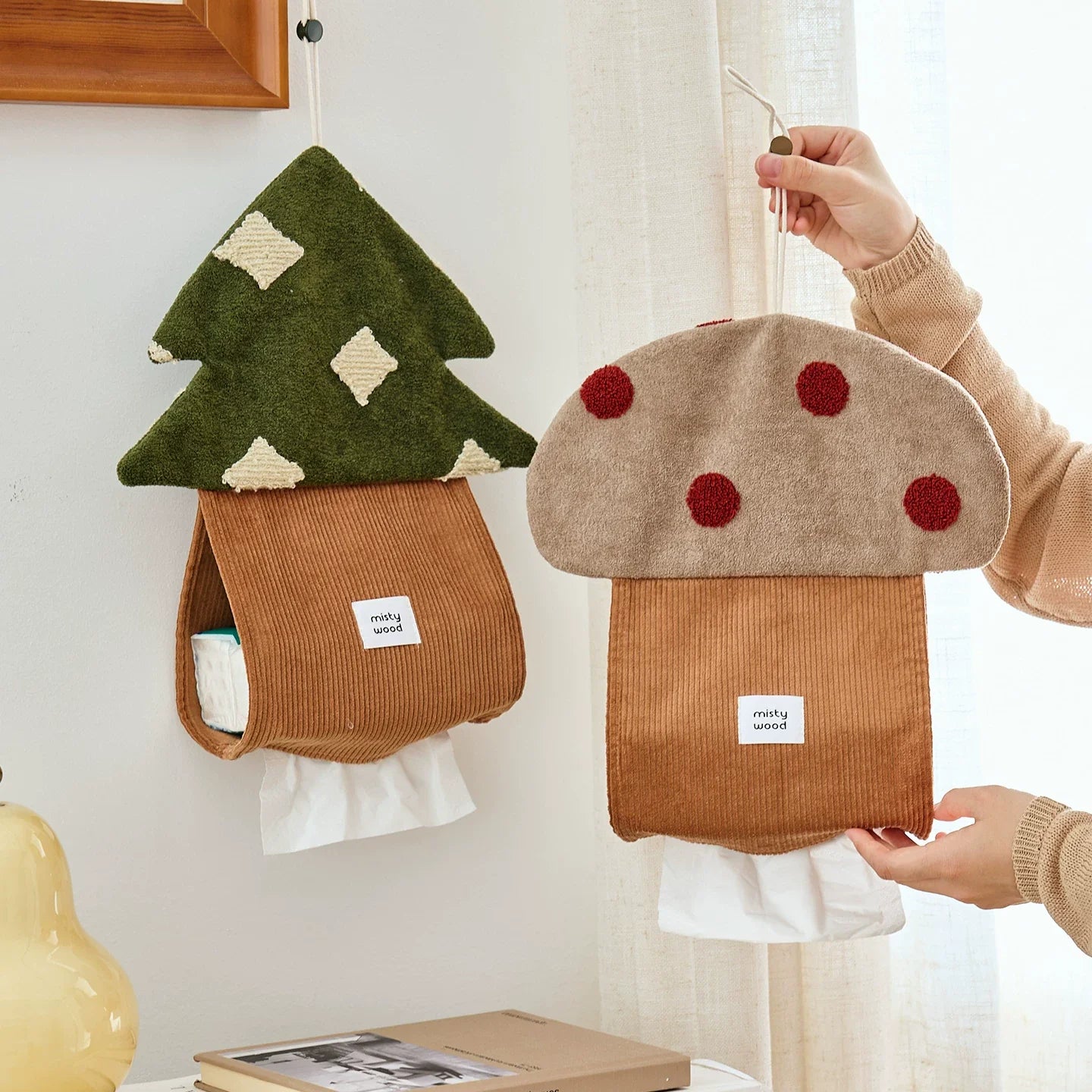 霧深き森森ガール系キノコティッシュケース可愛い壁掛け式リビングインテリア