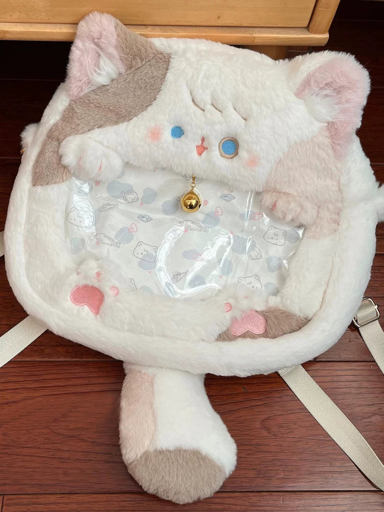 【推し活応援】子猫の透明窓付きぬいぐるみ痛バッグ