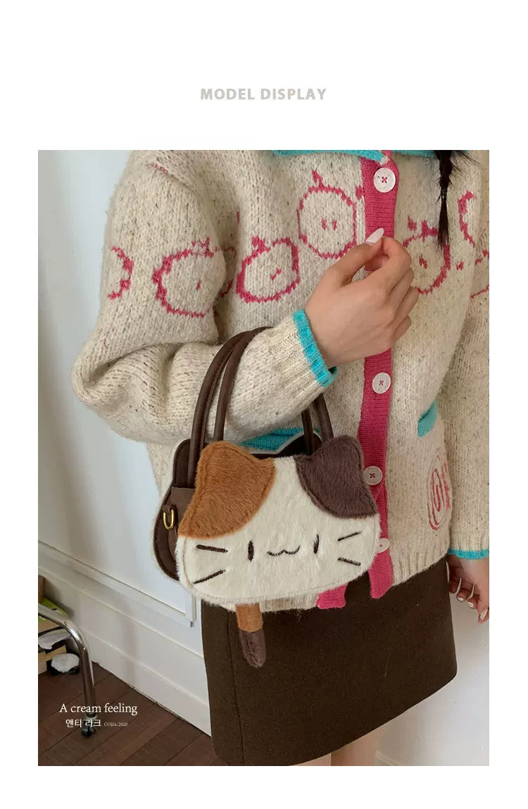 大人気モコモコキャットハンドバッグ秋冬新作ふわふわショルダーバッグ