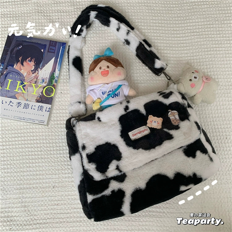 モコモコ牛柄ショルダーバッグ|原宿系かわいい大容量メッセンジャー