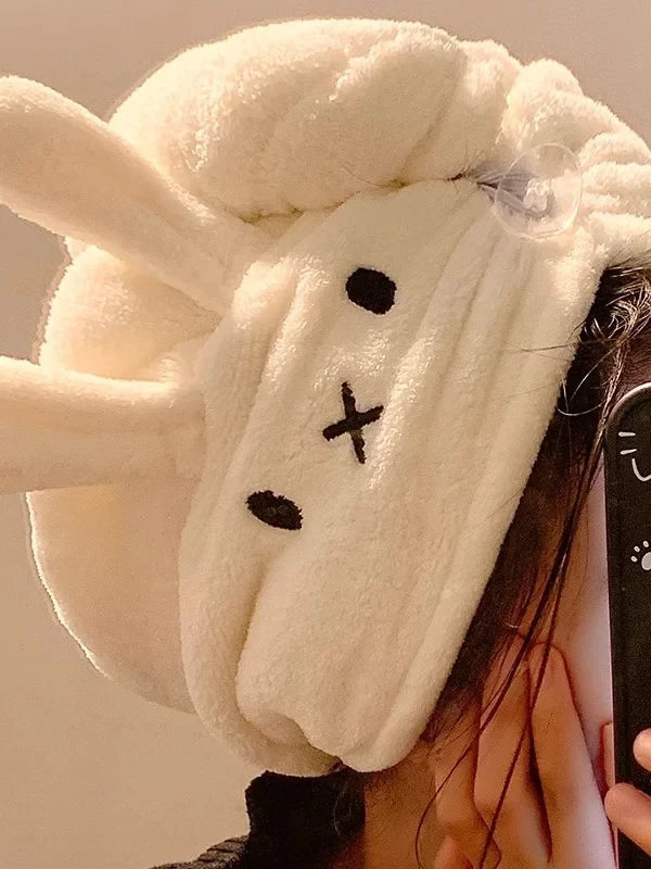 超高吸水速乾サンゴフリースウサギ耳ヘアドライキャップ