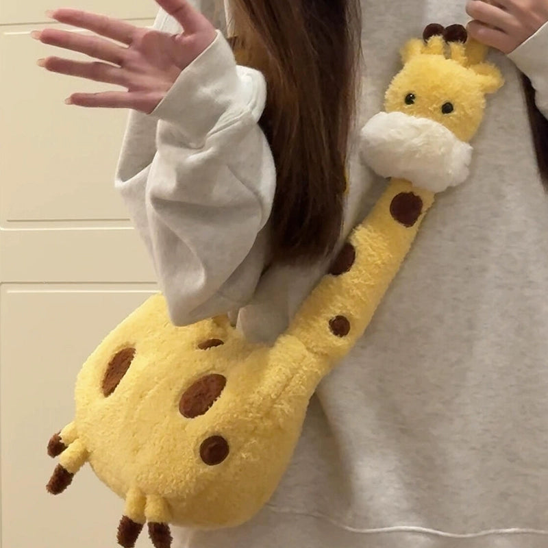 Giraffe Plush Shoulder Bag | Cute and fluffy crossbody bag for college students
