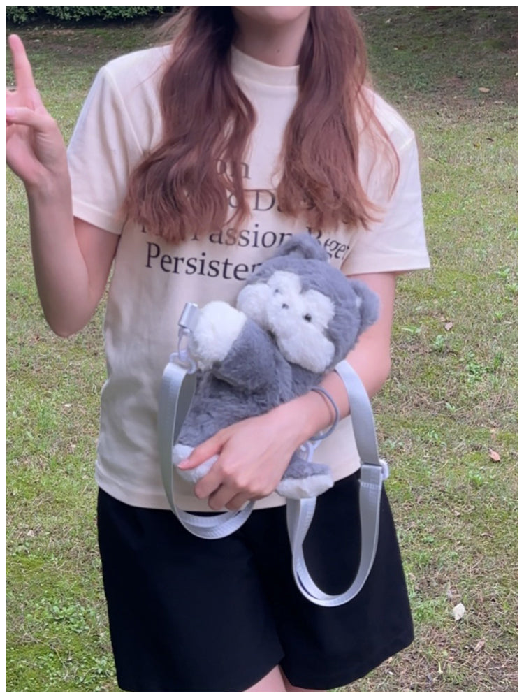 ぺたんこハスキーぬいぐるみバッグ|ふわもこ斜めがけ・リュック2way