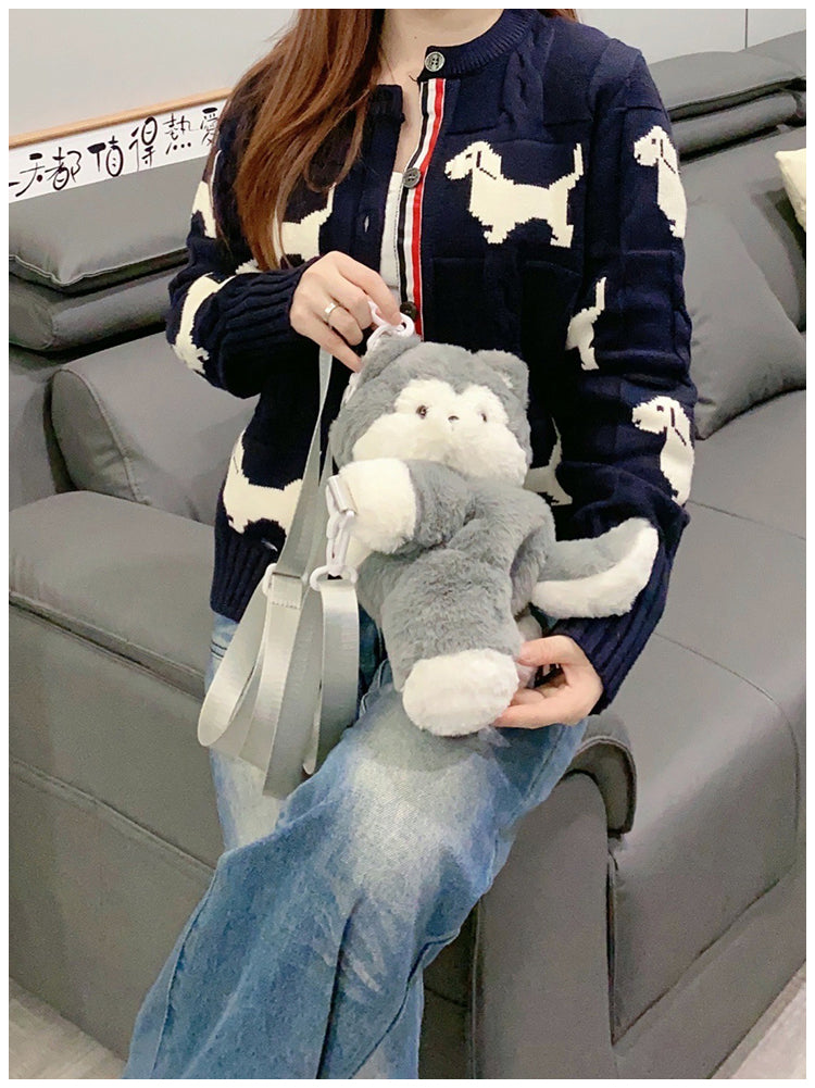 ぺたんこハスキーぬいぐるみバッグ|ふわもこ斜めがけ・リュック2way