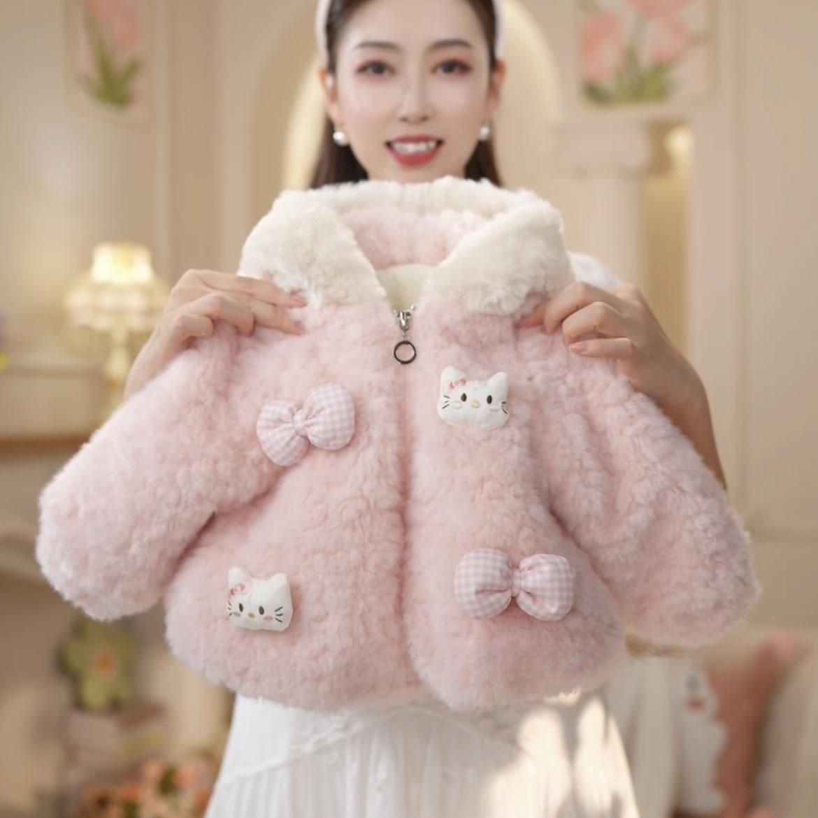 儿童女童加厚冬季加绒2025新款洋气连帽毛毛衣宝宝外套保暖婴儿冬