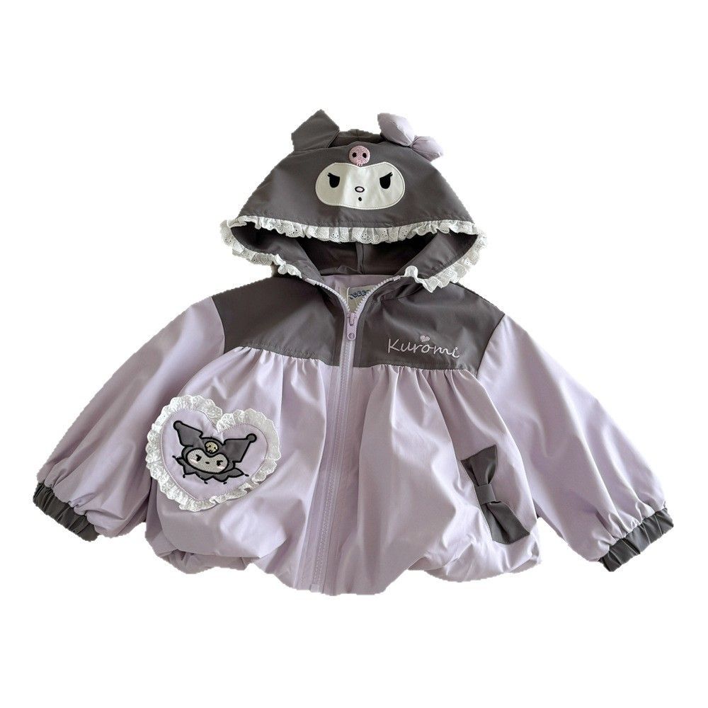 Stylish Kuromi-Style Girls' Hoodie Cardigan for Spring and Autumn - Thin
