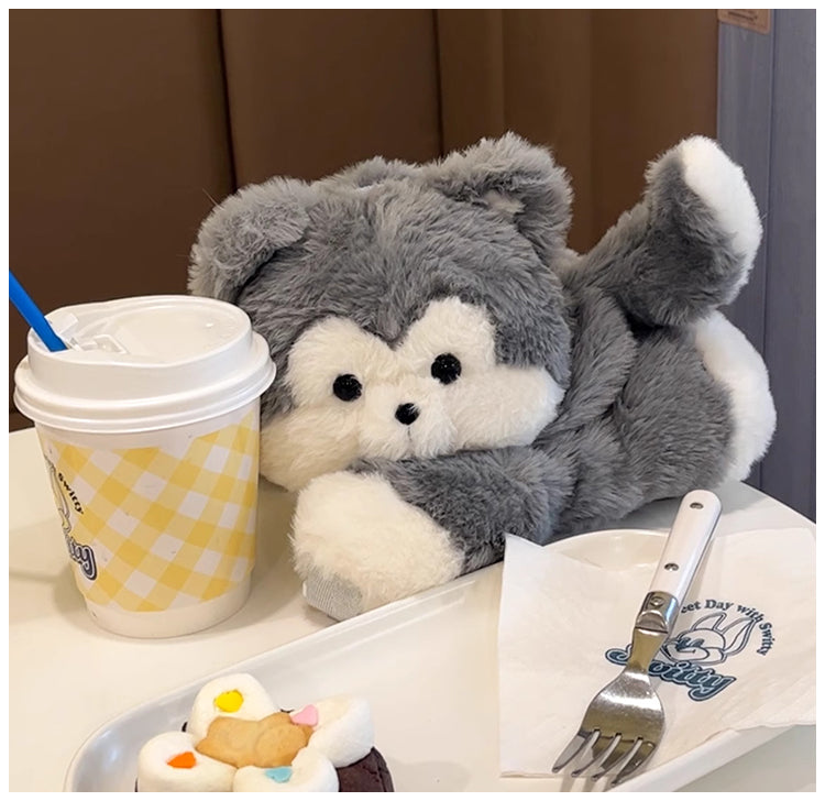 ぺたんこハスキーぬいぐるみバッグ|ふわもこ斜めがけ・リュック2way