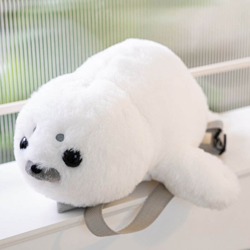 Cute Seal Plush Bag, Mini Backpack for Women, 2-Way, Popular