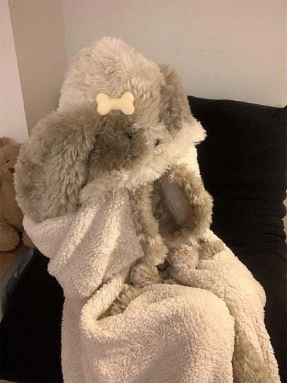 キュートな子犬耳付きフードモコモコ冬用ルームウェアパジャマレディース珊瑚フリース暖かガウン可外着セット