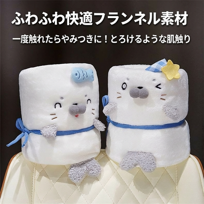 ふわふわアザラシフランネルブランケットかわいい冬用ひざ掛けオフィス昼寝にも
