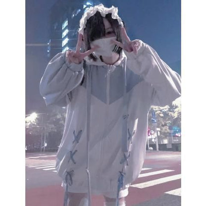 Angel-kei Dreamy Light Blue Zip-Up Hoodie