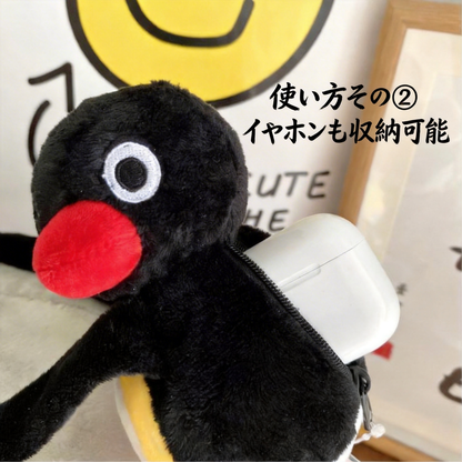ピングーペンギン番犬ふわふわ収納ポーチイヤホンケースぬいぐるみリュックチャーム