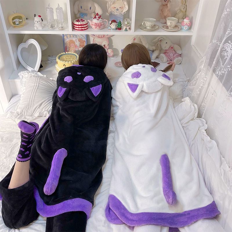 ゴーストキャット着ぐるみローブ｜しっぽ付きふわもこ連帽パジャマ