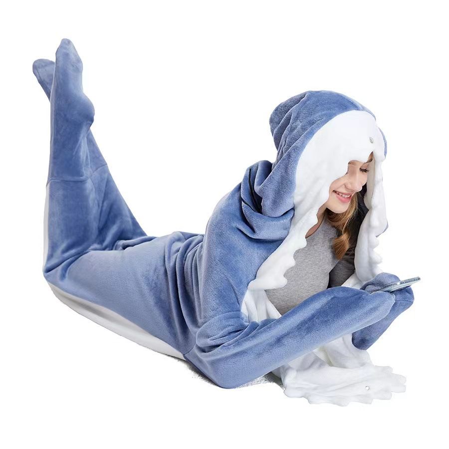 サメ着ぐるみスリーピングバッグ｜ふわもこ連体フリースパジャマ