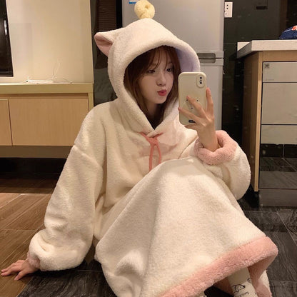 Angel fluffy hooded gown, warm loungewear/pajamas 