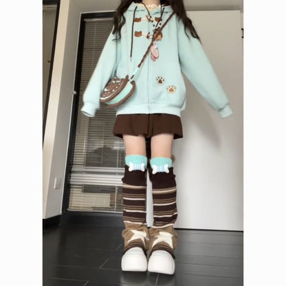 猫肉球刺繍裏起毛オーバーサイズジップアップパーカー