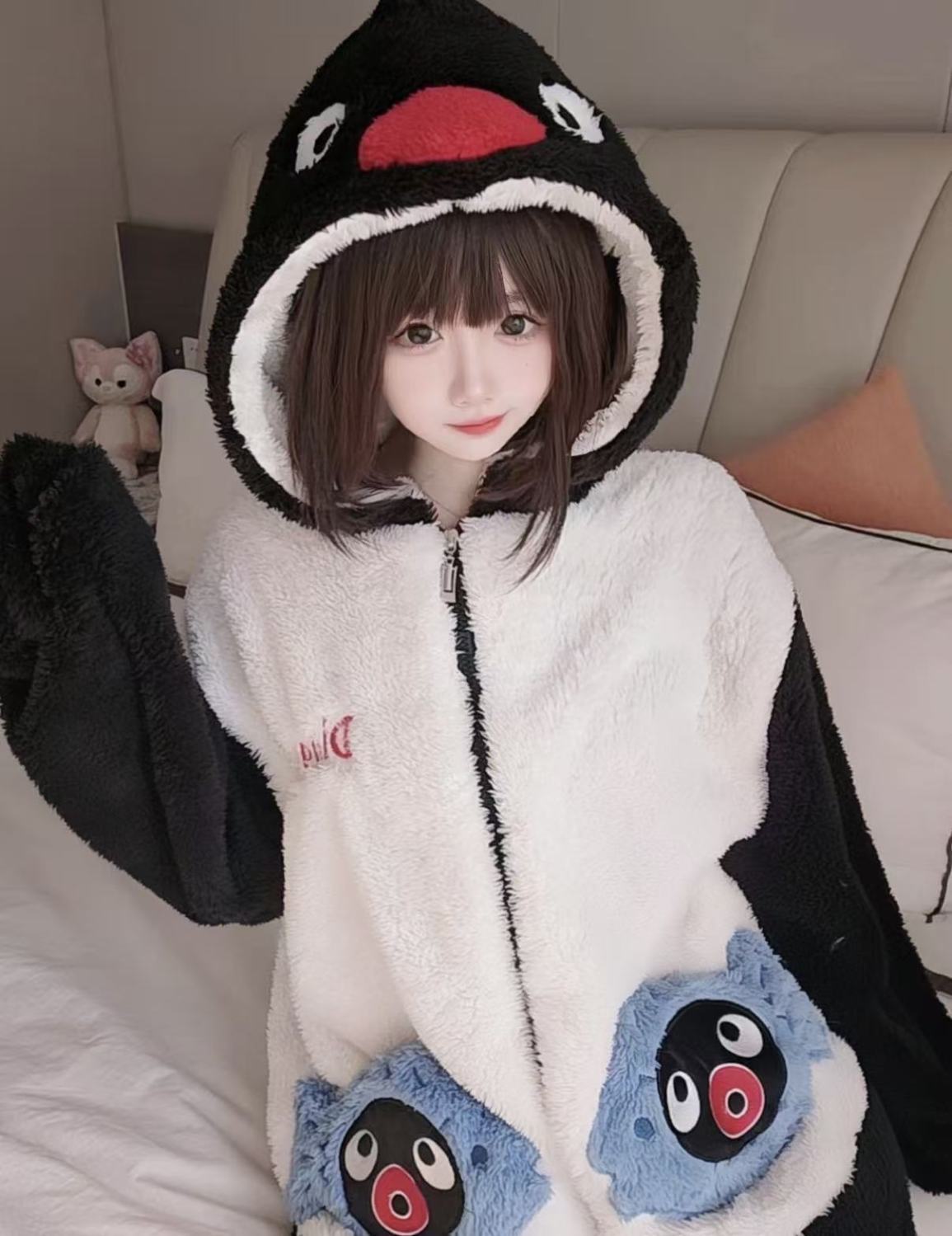 ピングーペンギンもこもこ冬用厚手フード付きパジャマセット