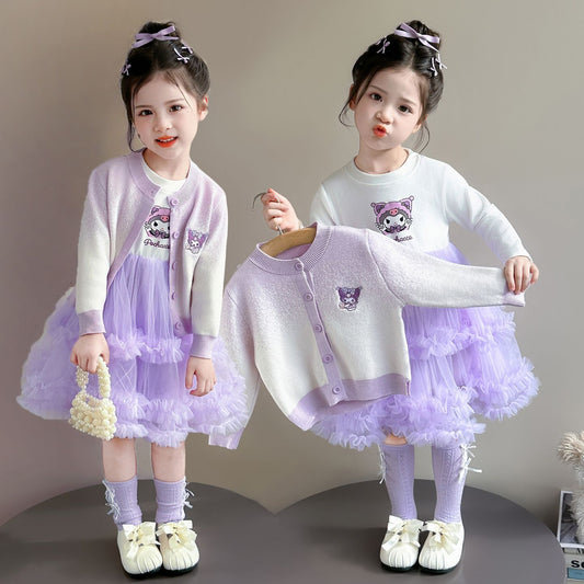 Kuromi Girls' Autumn Princess Dress Two-Piece Set Children's Clothes Stylish Knit