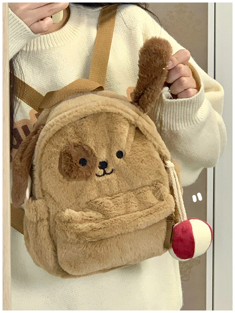 ふわもこ子犬リュック｜ぬいぐるみ風ミニバックパック 学生・ガーリーコーデに
