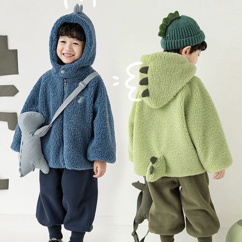 恐竜に変身！立体的な背びれが可愛い子供用ボアジャケット