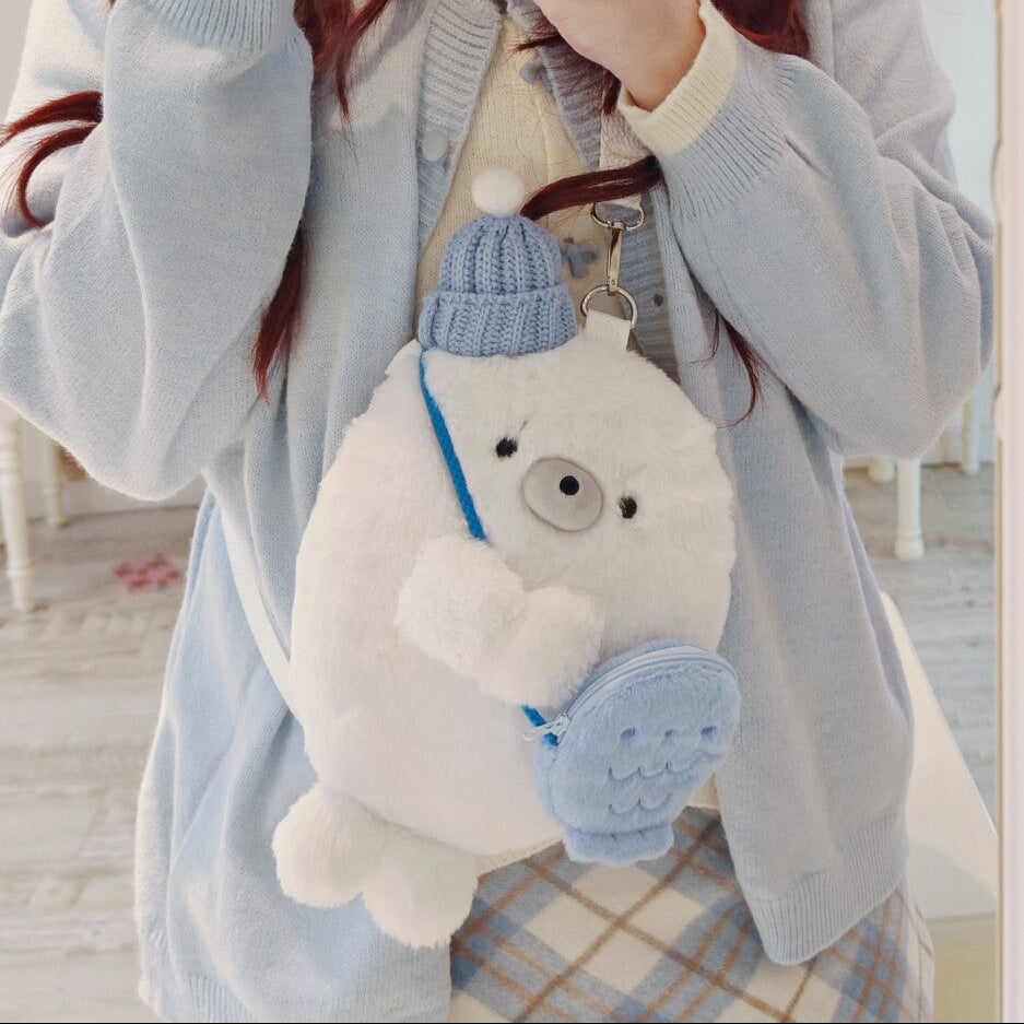【一緒にお出かけ】高品質アザラシのふわふわぬいぐるみ斜めがけバッグ