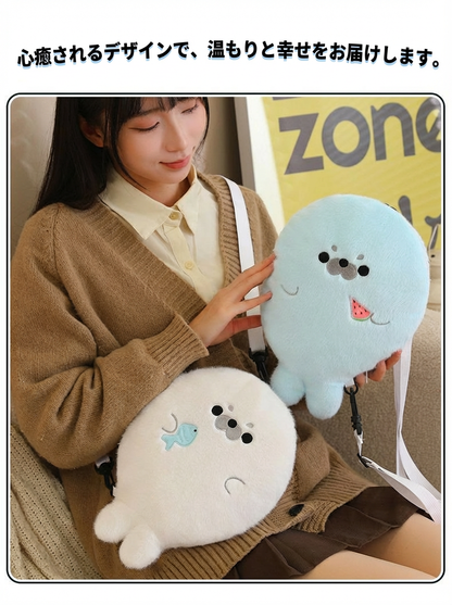 大ヒット可愛いアザラシふわふわショルダーバッグ