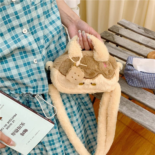 【韩国トレンド】プリンカラーのバイカラー毛絨バッグ