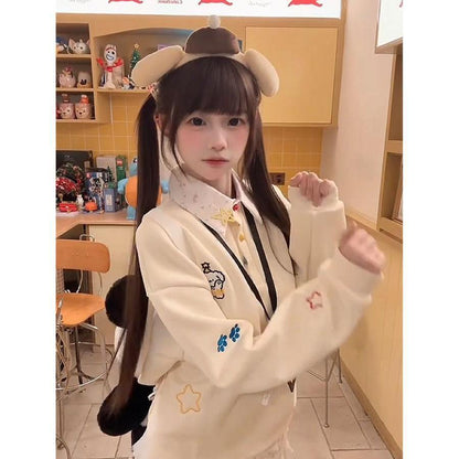 可愛い猫耳フード付きスタジャン裏起毛パーカー厚手