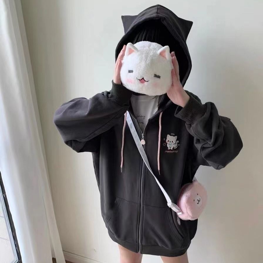 大人可愛い猫耳パーカー地雷系ジップアップ