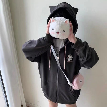 大人可愛い猫耳パーカー地雷系ジップアップ
