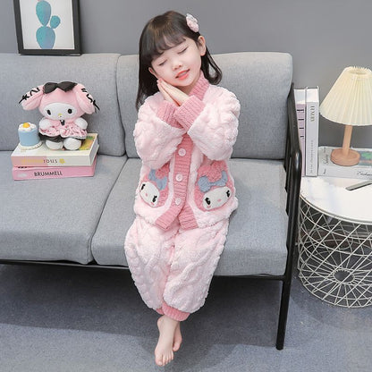 儿童法兰绒睡衣秋冬加厚女童库洛米珊瑚绒家居服宝宝冬季保暖套装