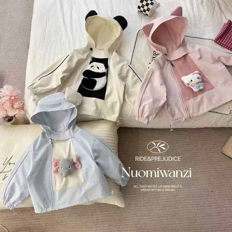 韓国風可愛いぬいぐるみ付ガールズマウンテンパーカー子供用アウター