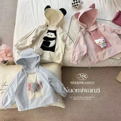 韓国風可愛いぬいぐるみ付ガールズマウンテンパーカー子供用アウター