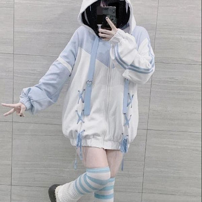 Angel-kei Dreamy Light Blue Zip-Up Hoodie