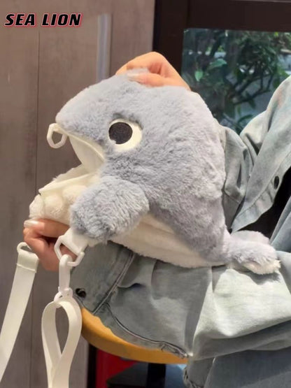 Whale Plush 2-Way Bag | Backpack &amp; Shoulder Bag with Cute Design 