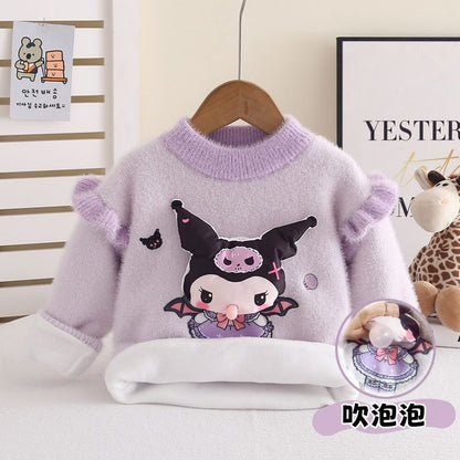 爆款吹泡泡刺绣女童毛衣秋冬加厚保暖针织衫库洛米公仔小飞袖加绒